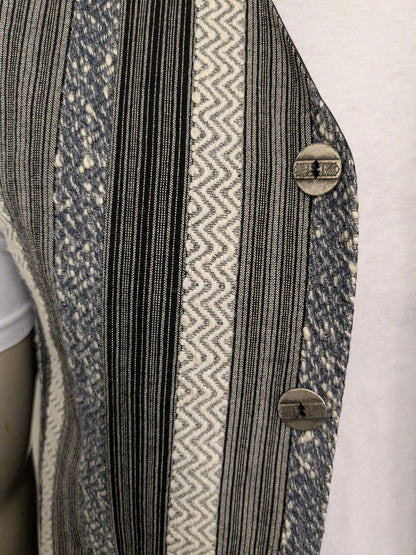 I Due Fratelli gilet. Zwart Wit Blauw voelbaar motief. Maat M.
