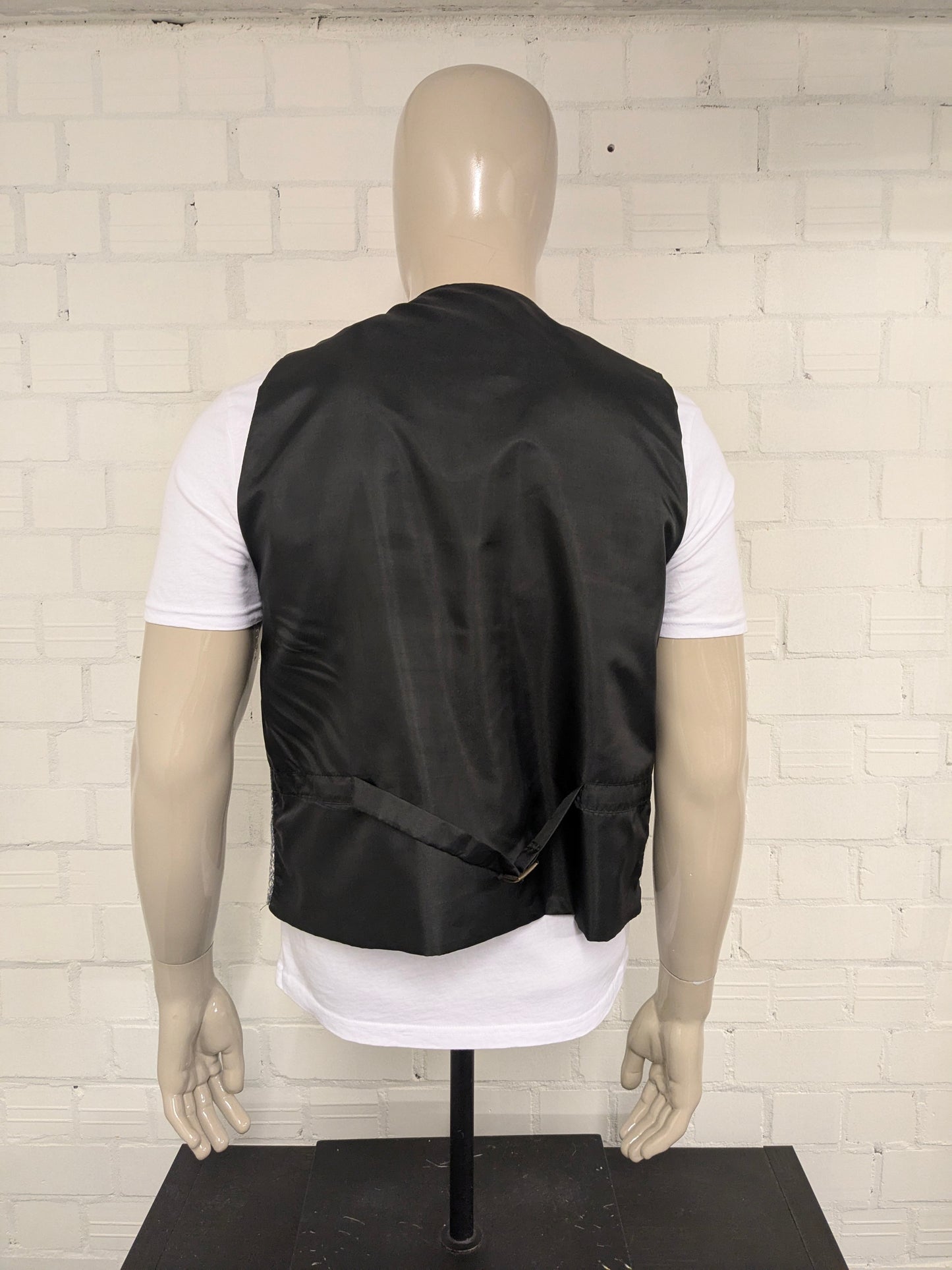 I Due Fratelli gilet. Zwart Wit Blauw voelbaar motief. Maat M.