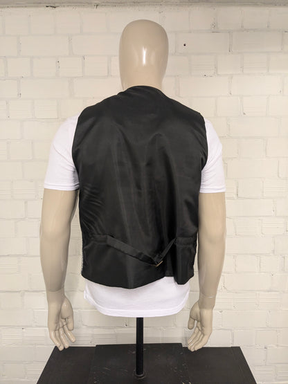 I Due Fratelli gilet. Zwart Wit Blauw voelbaar motief. Maat M.