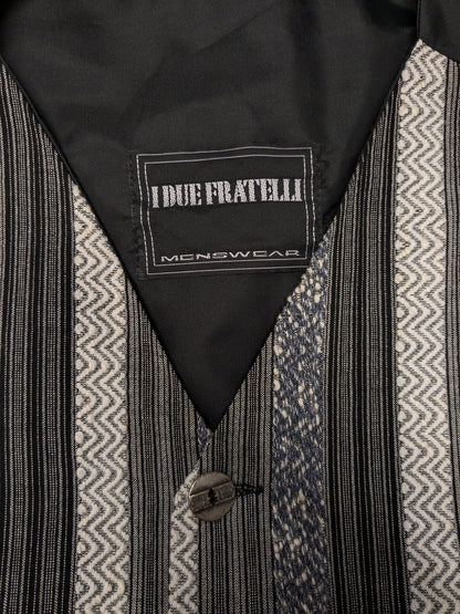 I Due Fratelli gilet. Zwart Wit Blauw voelbaar motief. Maat M.