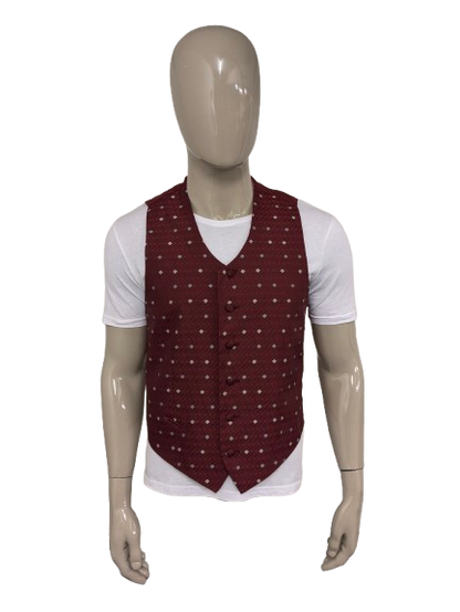 Vintage gilet. Donker Rood Wit licht glanzend motief. Maat M.