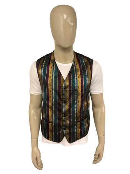 Gilet vintage whoopi. Motif brillant en or vert bleu violet -colore. Taille L.