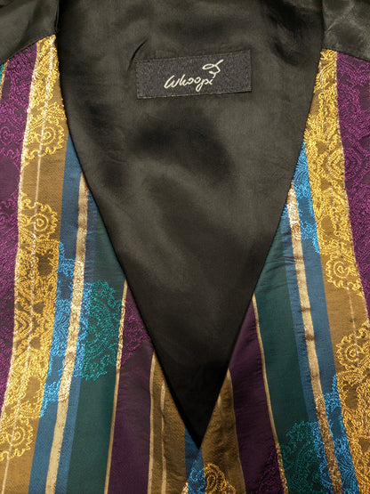 Gilet vintage whoopi. Motif brillant en or vert bleu violet -colore. Taille L.