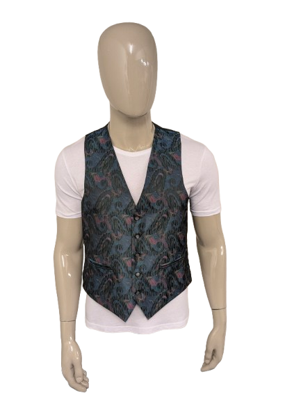 Vintage Brown's gilet. Roze Groen Blauwe print. Maat M.