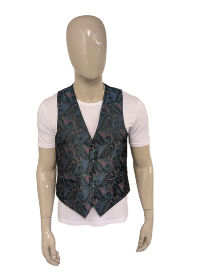 Vintage Brown's gilet. Roze Groen Blauwe print. Maat M.