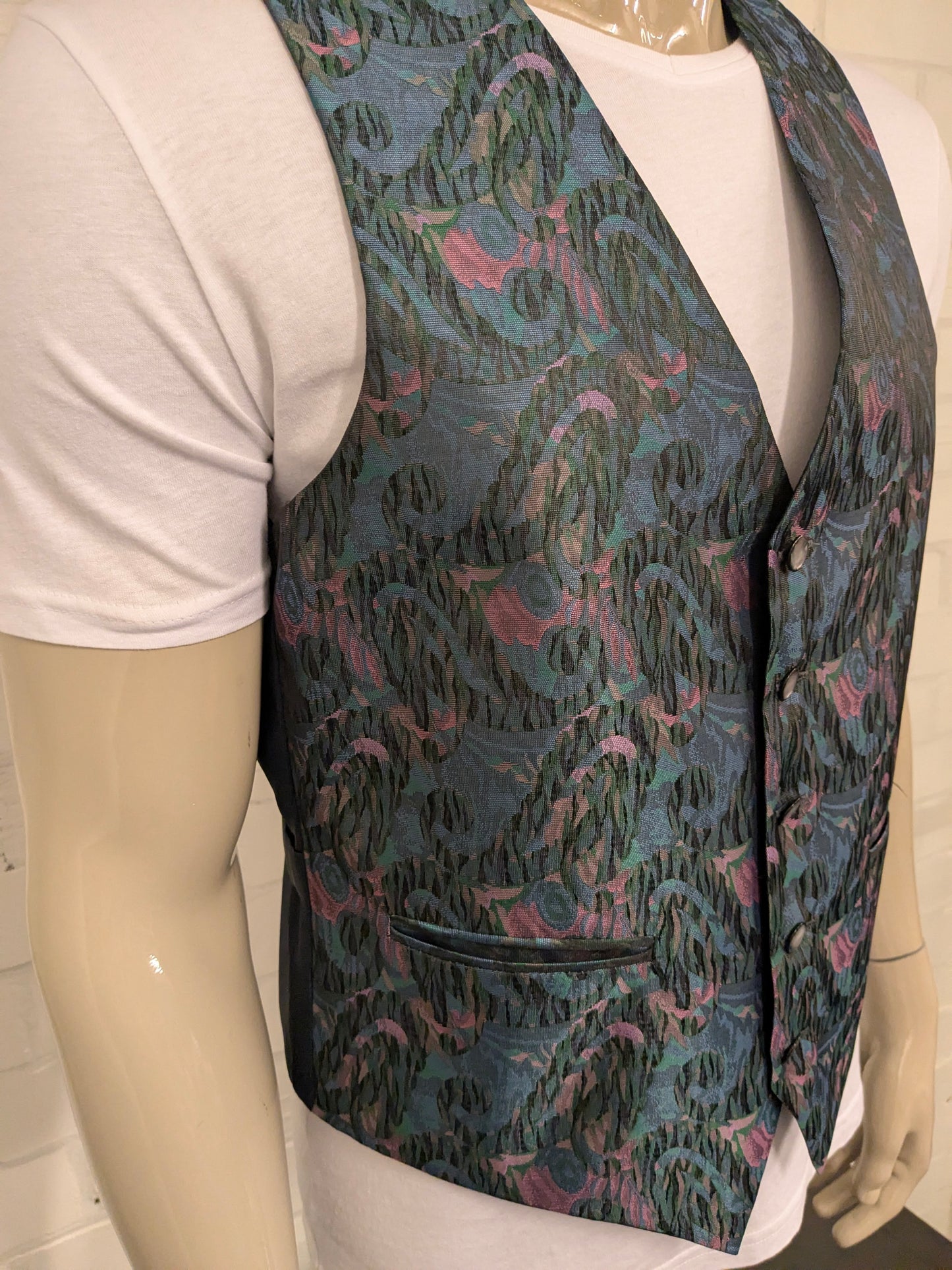 Vintage Brown's gilet. Roze Groen Blauwe print. Maat M.