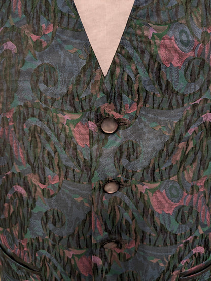 Vintage Brown's gilet. Roze Groen Blauwe print. Maat M.