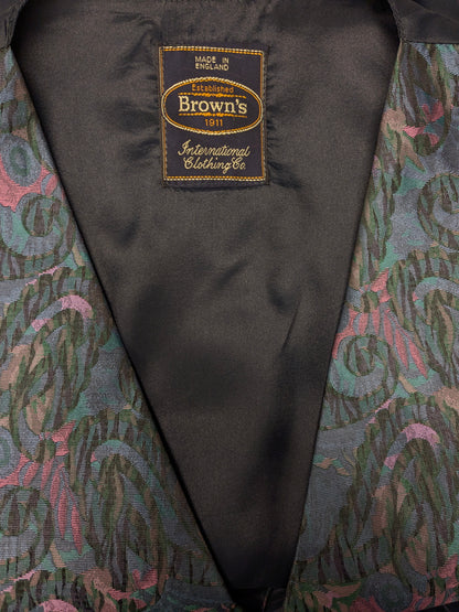 Vintage Brown's gilet. Roze Groen Blauwe print. Maat M.