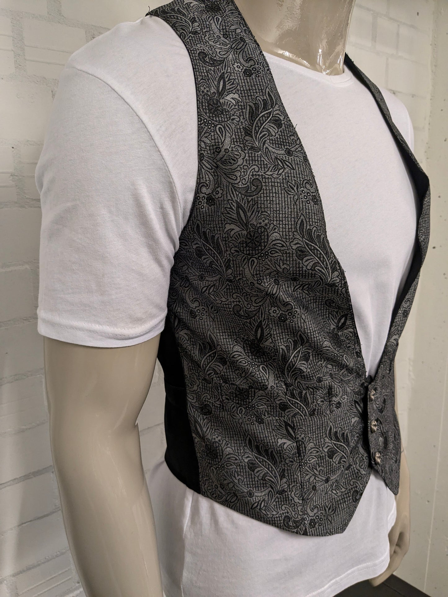 st. Michael gilet. Grijs Zwarte print. Maat S.