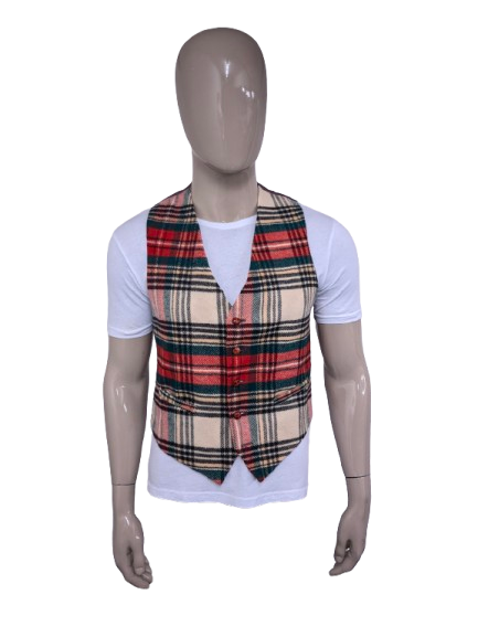 Vintage Clochard Gilet. Green rouge jaune vérifié avec de beaux boutons. Taille M.