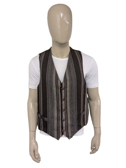 Vintage New Fast waistcoat. Brown dark blue lilac striped. Size XL.