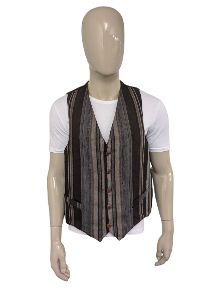 Vintage New Fast waistcoat. Brown dark blue lilac striped. Size XL.