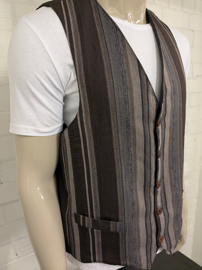Vintage New Fast waistcoat. Brown dark blue lilac striped. Size XL.