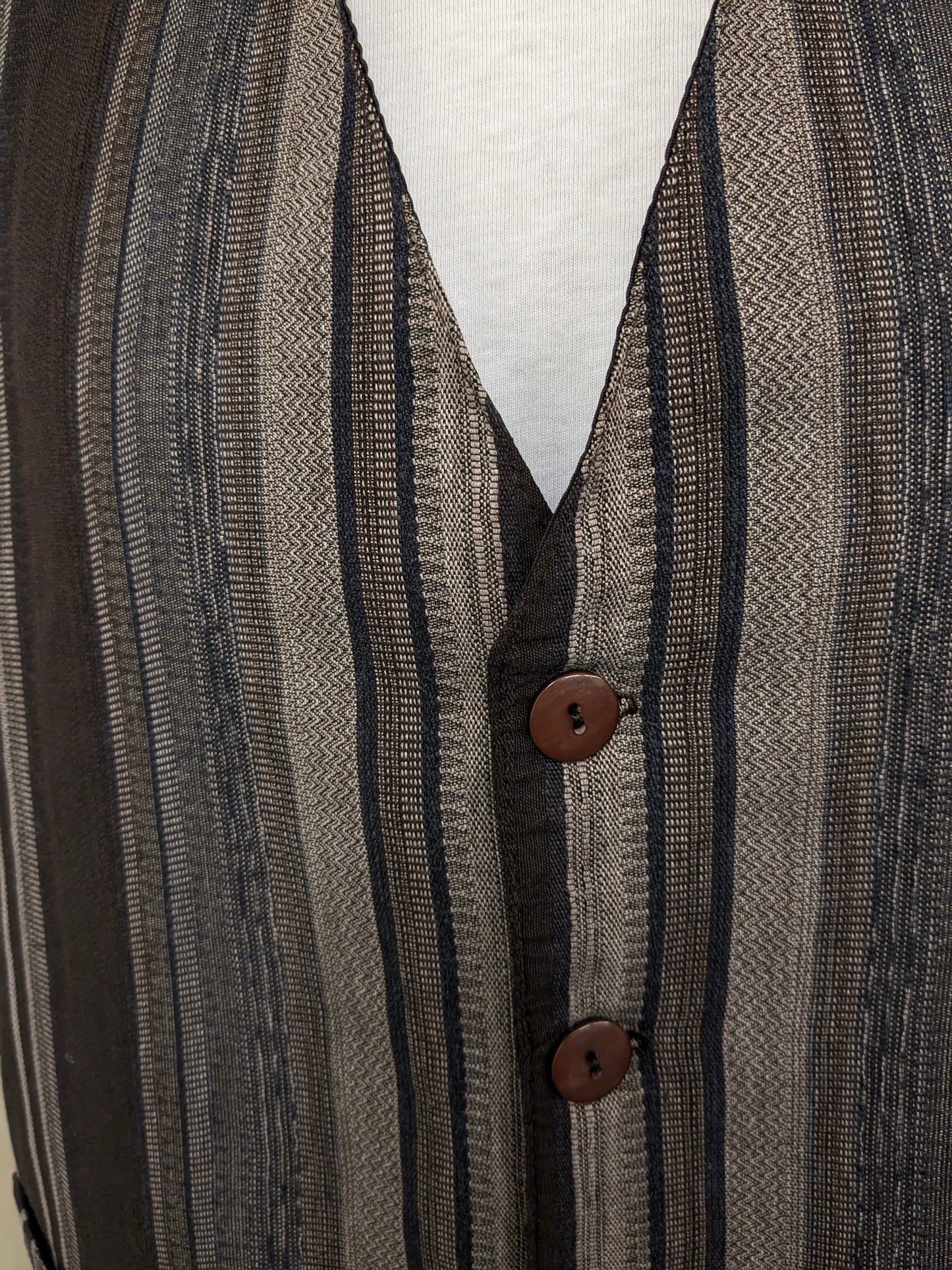 Vintage New Fast waistcoat. Brown dark blue lilac striped. Size XL.