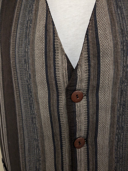 Vintage New Fast waistcoat. Brown dark blue lilac striped. Size XL.