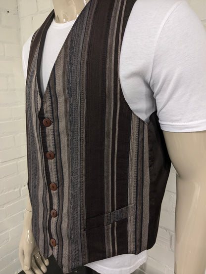 Vintage New Fast waistcoat. Brown dark blue lilac striped. Size XL.