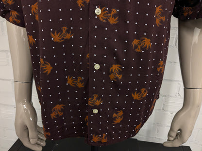 Vintage Bergerie di Cania Hawaii overhemd korte mouw. Bruine palmbomen print. Maat XL.