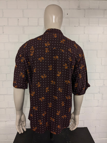 Vintage Bergerie di Cania Hawaii overhemd korte mouw. Bruine palmbomen print. Maat XL.
