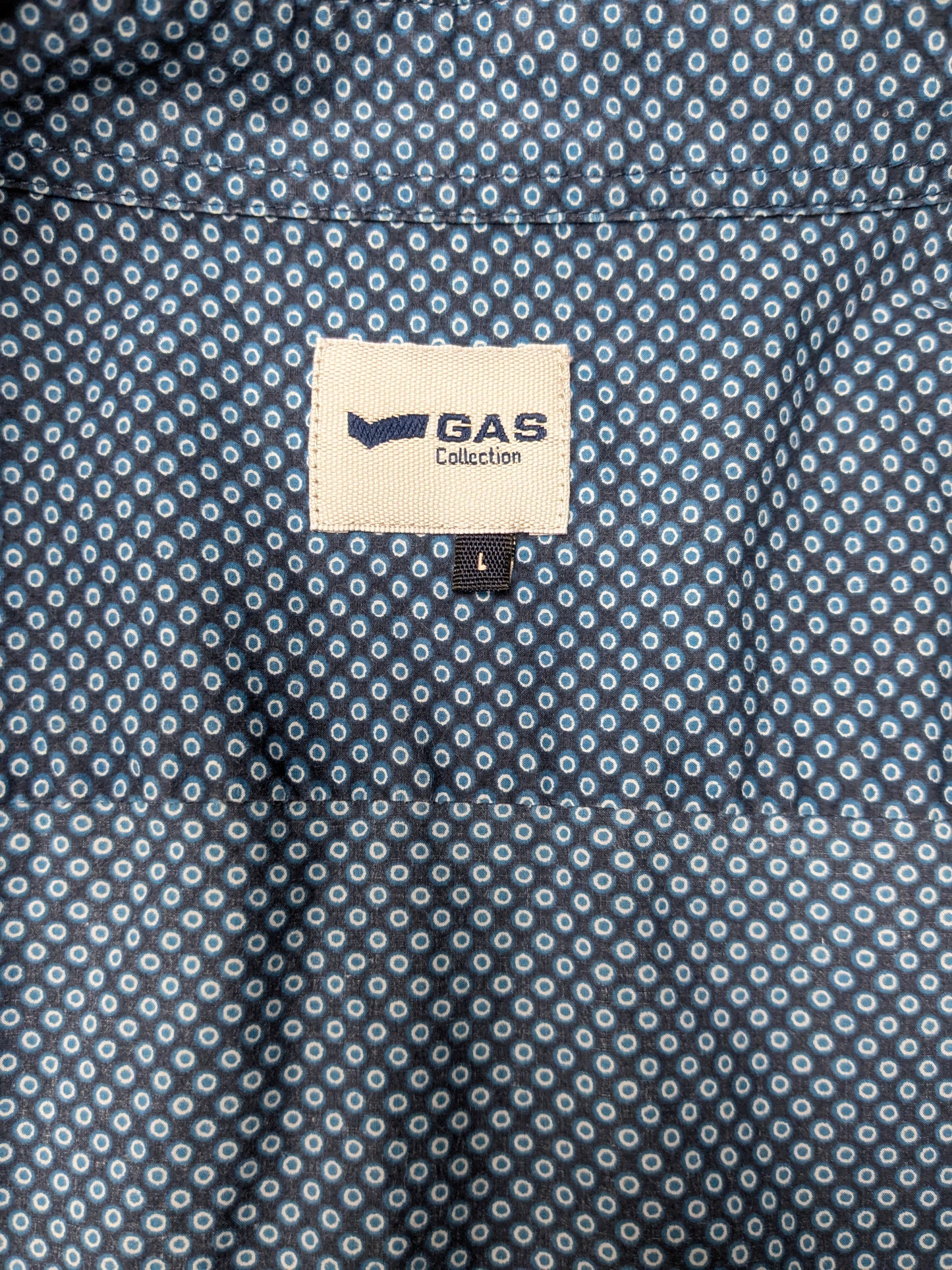 Gas shirt short sleeve. Blue circle print. Size L.