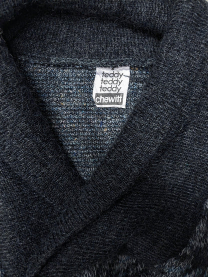 Teddy Chewitt suéter de lana vintage con un collar grande. Gris azul de color blanco. Tamaño M. 20% de lana.