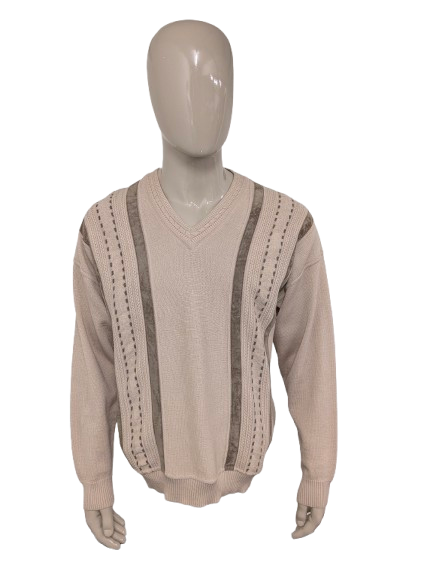 Sighi di lana Gian Marco vintage con scollo a V.  Beige Brown Colorato. Taglia XL. 50% lana.