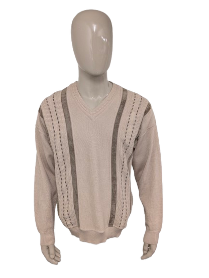 Sighi di lana Gian Marco vintage con scollo a V.  Beige Brown Colorato. Taglia XL. 50% lana.