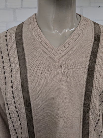 Sighi di lana Gian Marco vintage con scollo a V.  Beige Brown Colorato. Taglia XL. 50% lana.