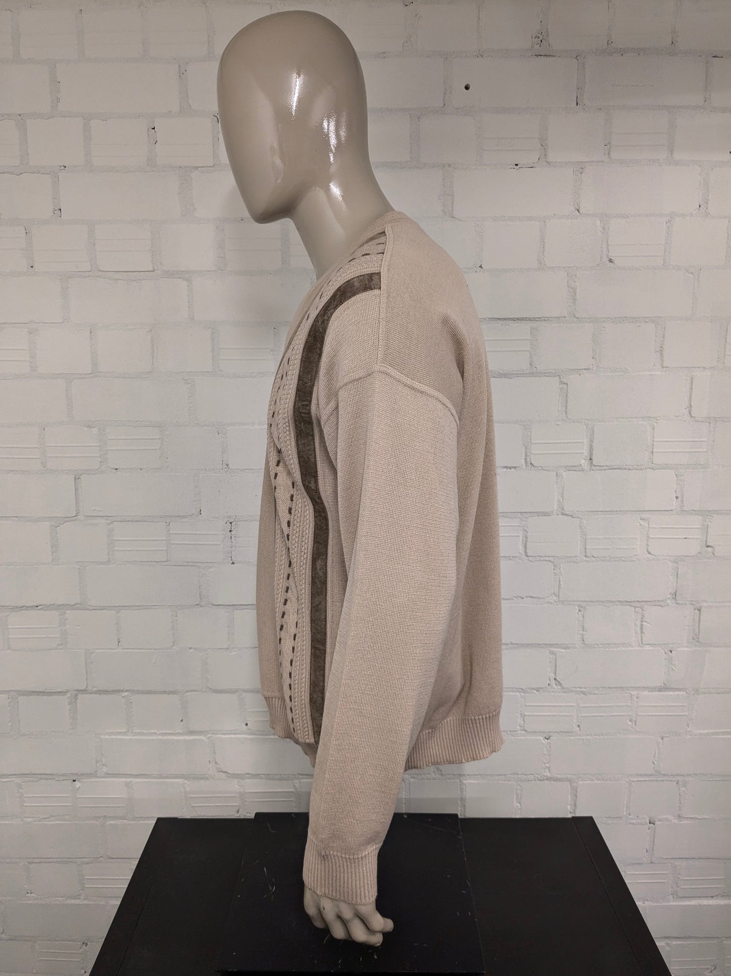 Sighi di lana Gian Marco vintage con scollo a V.  Beige Brown Colorato. Taglia XL. 50% lana.