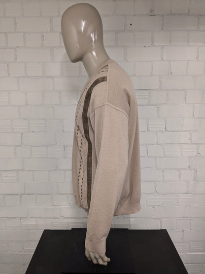 Sighi di lana Gian Marco vintage con scollo a V.  Beige Brown Colorato. Taglia XL. 50% lana.