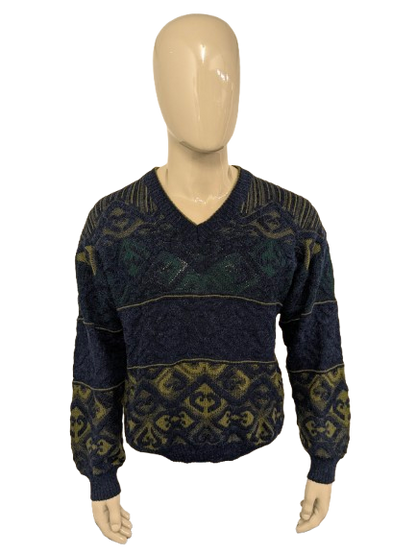 Vintage Monte Carlo Alpaca Pull en laine / laine avec col en V. Couleur vert bleu. Taille M.