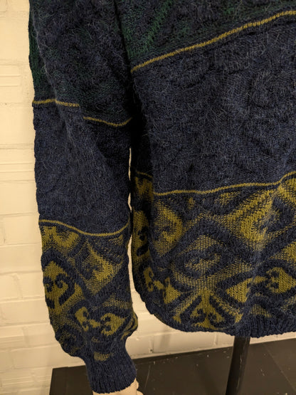 Vintage Monte Carlo Alpaca Pull en laine / laine avec col en V. Couleur vert bleu. Taille M.