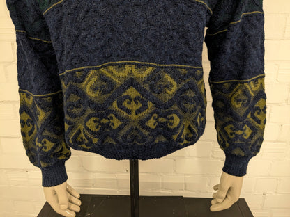 Vintage Monte Carlo Alpaca Pull en laine / laine avec col en V. Couleur vert bleu. Taille M.