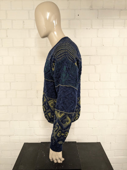 Vintage Monte Carlo Alpaca Pull en laine / laine avec col en V. Couleur vert bleu. Taille M.