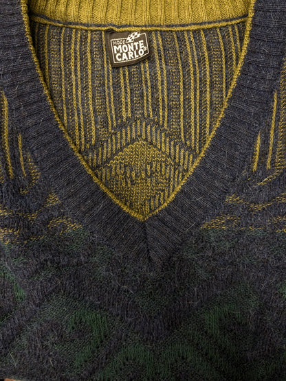 Vintage Monte Carlo Alpaca Pull en laine / laine avec col en V. Couleur vert bleu. Taille M.