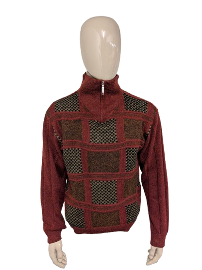 Collezione vintage senza maglione di lana con cerniera. Braco rosso marrone colorato. Dimensione L. 30% lana.