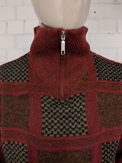 Collezione vintage senza maglione di lana con cerniera. Braco rosso marrone colorato. Dimensione L. 30% lana.