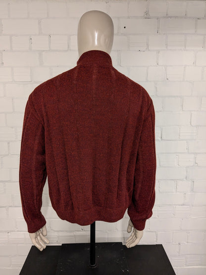 Collezione vintage senza maglione di lana con cerniera. Braco rosso marrone colorato. Dimensione L. 30% lana.