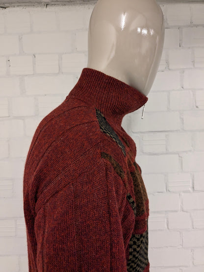 Collezione vintage senza maglione di lana con cerniera. Braco rosso marrone colorato. Dimensione L. 30% lana.