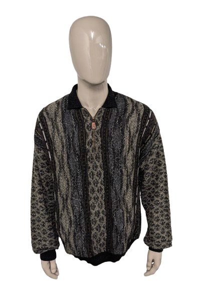 Pull vintage Monte Carlo Wool avec fermeture éclair. Couleur noir vert brun. Taille 2xl / xxl. 50% de laine.