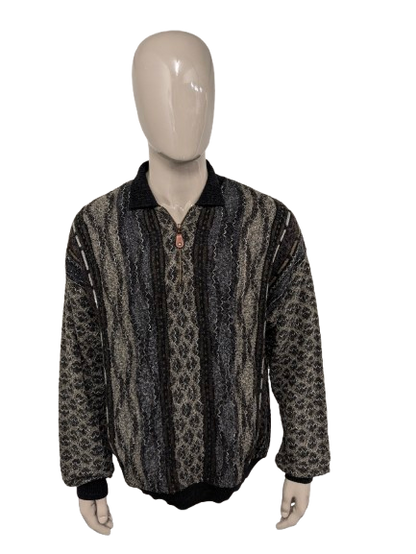 Pull vintage Monte Carlo Wool avec fermeture éclair. Couleur noir vert brun. Taille 2xl / xxl. 50% de laine.