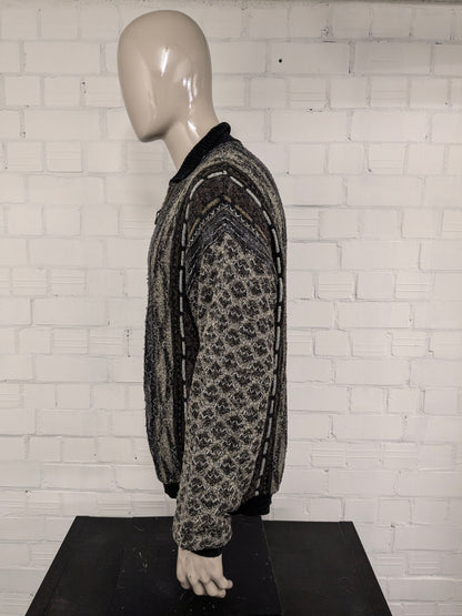 Pull vintage Monte Carlo Wool avec fermeture éclair. Couleur noir vert brun. Taille 2xl / xxl. 50% de laine.