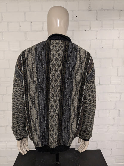 Pull vintage Monte Carlo Wool avec fermeture éclair. Couleur noir vert brun. Taille 2xl / xxl. 50% de laine.