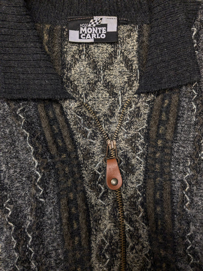 Pull vintage Monte Carlo Wool avec fermeture éclair. Couleur noir vert brun. Taille 2xl / xxl. 50% de laine.