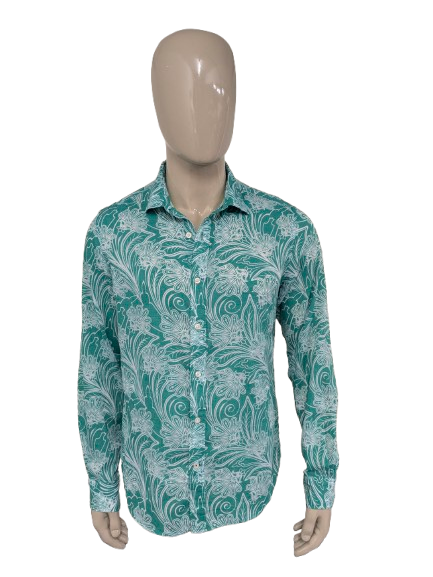 Ganesh shirt. Green white print. Size XL. Slim fit.