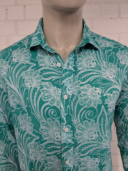 Ganesh shirt. Green white print. Size XL. Slim fit.