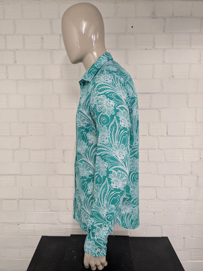 Ganesh shirt. Green white print. Size XL. Slim fit.