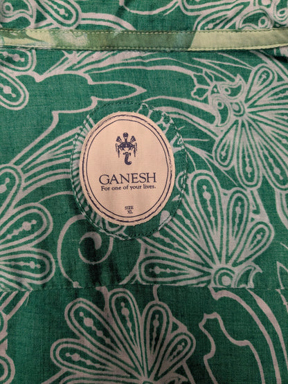 Ganesh shirt. Green white print. Size XL. Slim fit.