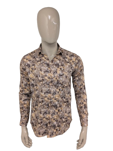 Vintage Diamond Touch -Shirt. Braune weiße Blumen drucken. Größe M.