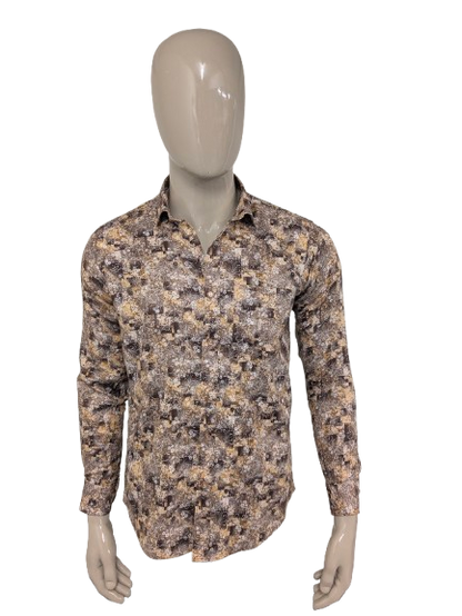 Vintage Diamond Touch -Shirt. Braune weiße Blumen drucken. Größe M.