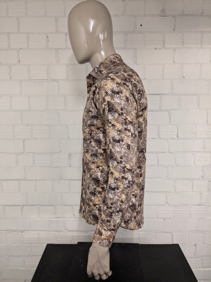 Vintage Diamond Touch -Shirt. Braune weiße Blumen drucken. Größe M.